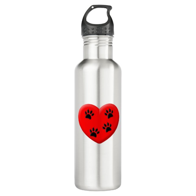 Cat Lover Red Heart And Paws 710 Ml Water Bottle (Front)