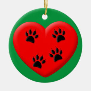 Cat Lover Red Heart And Paws Classic Ceramic Ornament