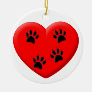 Cat Lover Red Heart And Paws Classic Ceramic Ornament