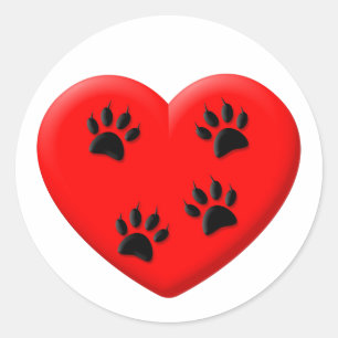 Cat Lover Red Heart And Paws Classic Round Sticker