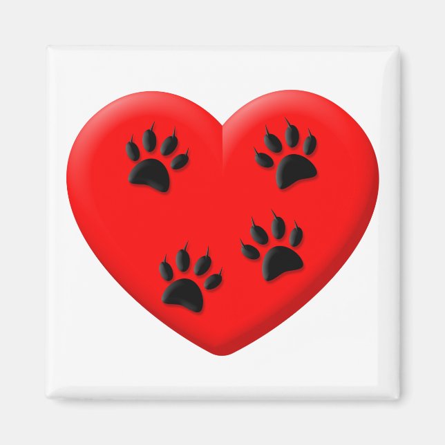 Cat Lover Red Heart And Paws Magnet (Front)