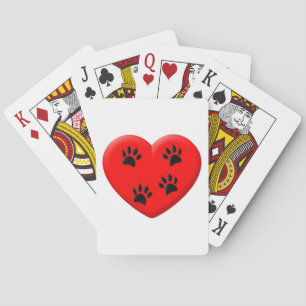 Cat Lover Red Heart And Paws Playing Cards