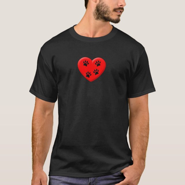 Cat Lover Red Heart And Paws T-Shirt (Front)