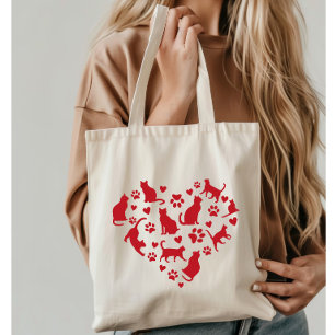Cat Lover Red Heart of Cats  Tote Bag