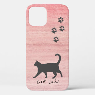 Cat Lover Rustic Pink Wood Texture Pretty Girl iPhone 12 Case
