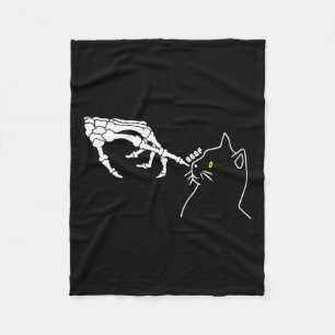 Cat Lover Skeleton Hand Boop Funny Halloween Cat M Fleece Blanket