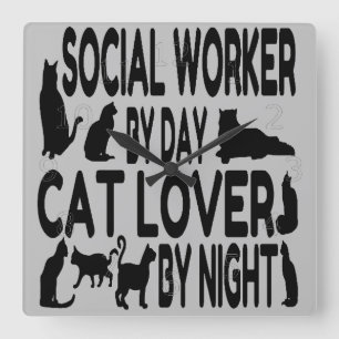 Cat Lover Social Worker Square Wall Clock