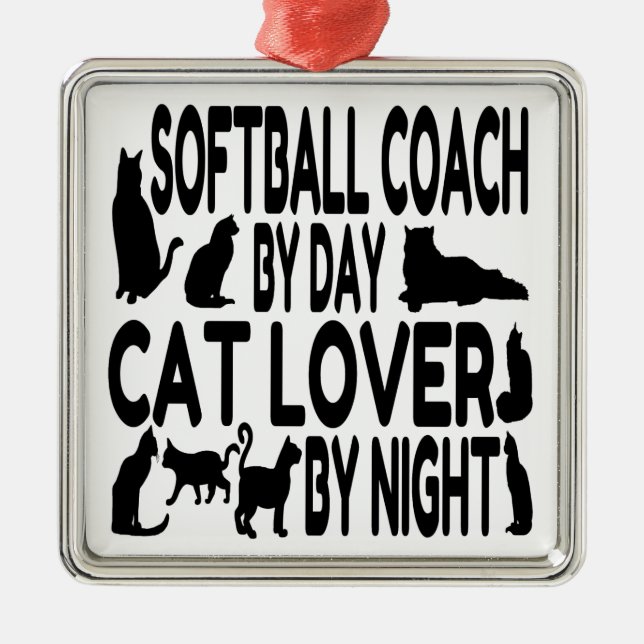 Cat Lover Softball Coach Metal Tree Decoration (Front)