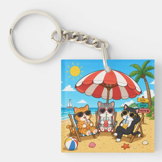 Cat Lover Summer Fun Key Ring (Front)
