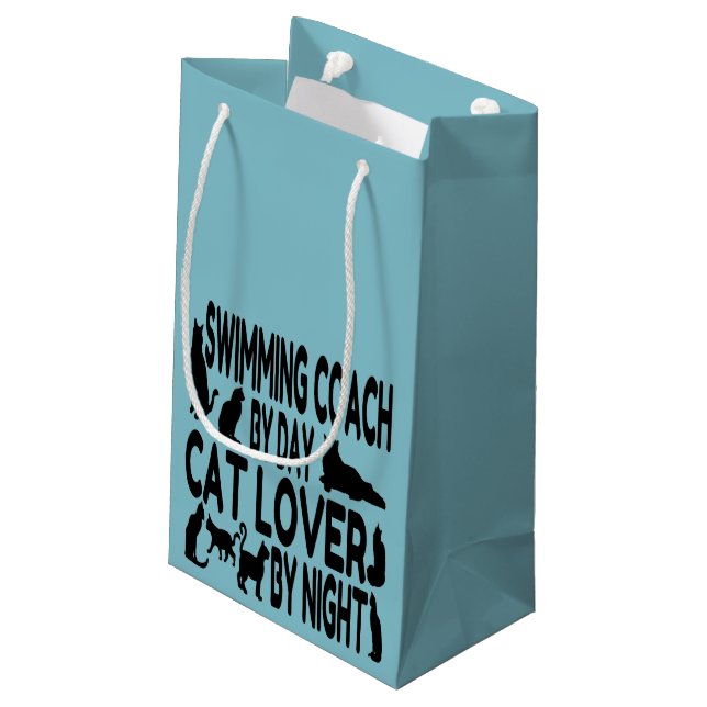 Cat Lover Swimming Coach Small Gift Bag (Back Angled)