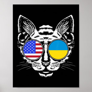 Cat Lover Us Ukrainian Flag Ukraine American Poster