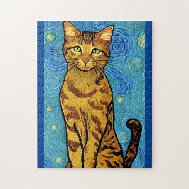 Cat Lover Van Gogh Style Starry Night Jigsaw Puzzle (Vertical)