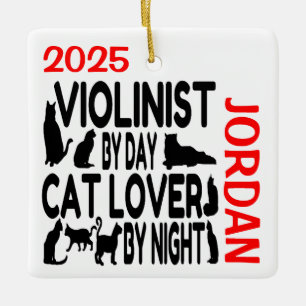 Cat Lover Violinist CUSTOM Ceramic Ornament
