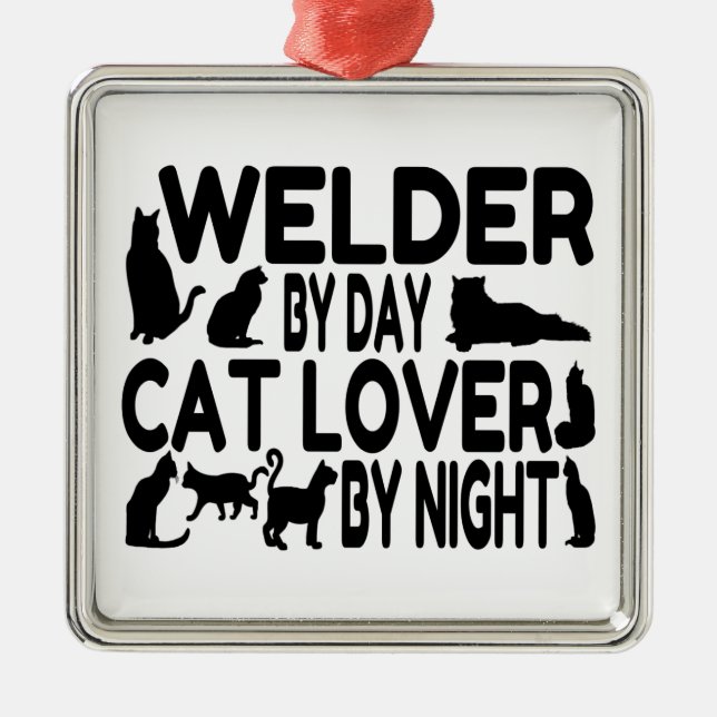 Cat Lover Welder Metal Ornament (Front)