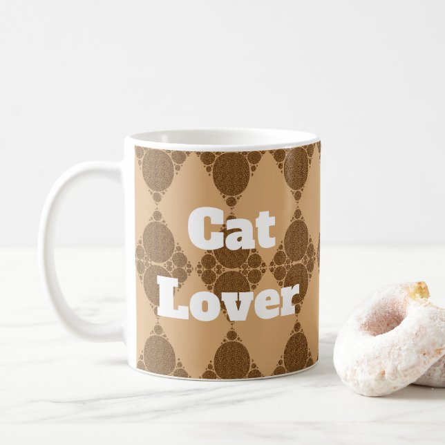 Cat Lover Wildcat Pattern Geometric Diamond Coffee Mug (With Donut)