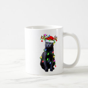 Cat Lover Xmas Lighting Santa Russian Blue Cat Chr Coffee Mug