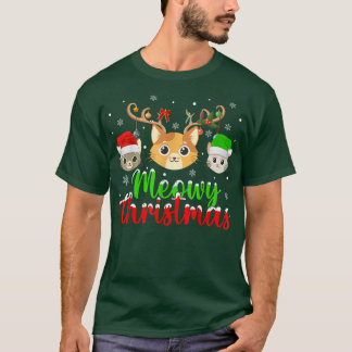 Cat Lover Xmas Lights Reindeer Santa Meowy Cat Chr T-Shirt