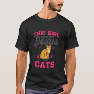 Cat Loverhis Girl Runs On Jesus And Cats retro T-Shirt