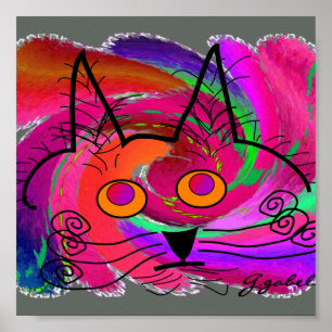 Cat Lovers Art Poster--Abstract Oil Painting Cat Poster