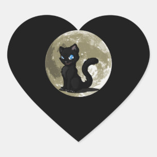 Cat Lovers Black Cat Moon Gift Idea Heart Sticker