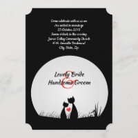 Cat Lovers Black White Moon Wedding Invitation
