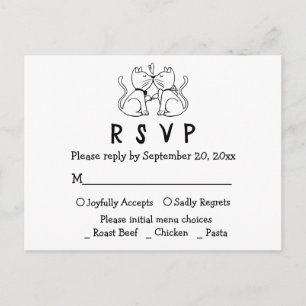 Cat Lovers Black White Wedding RSVP Postcard