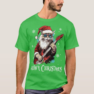 Cat Lovers Christmas Funny Santa Rock Cat Playing T-Shirt
