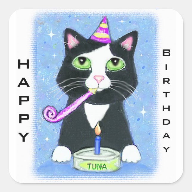 Cat Lover's Custom Happy Birthday Stickers (Front)