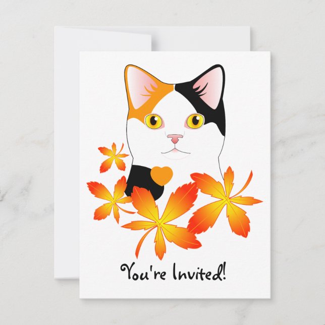 Cat Lover's Customisable Invitation Japanese Kitty (Front)