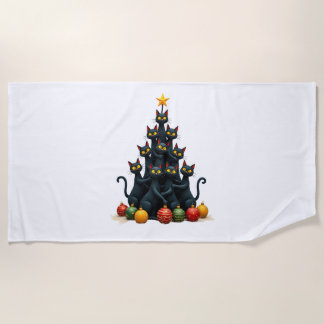 Cat Lovers Cute and Funny Holiday Tree Christmas 2 Beach Towel