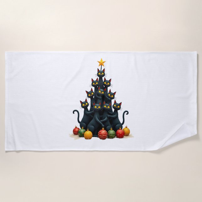 Cat Lovers Cute and Funny Holiday Tree Christmas 2 Beach Towel (Front)