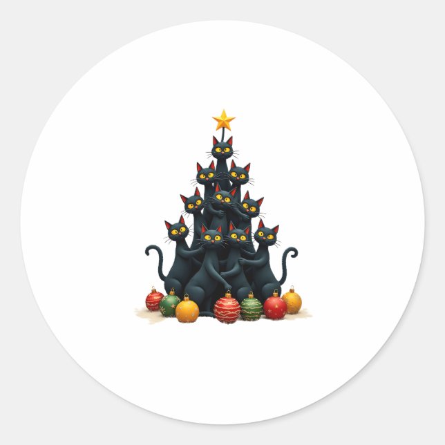 Cat Lovers Cute and Funny Holiday Tree Christmas 2 Classic Round Sticker (Front)