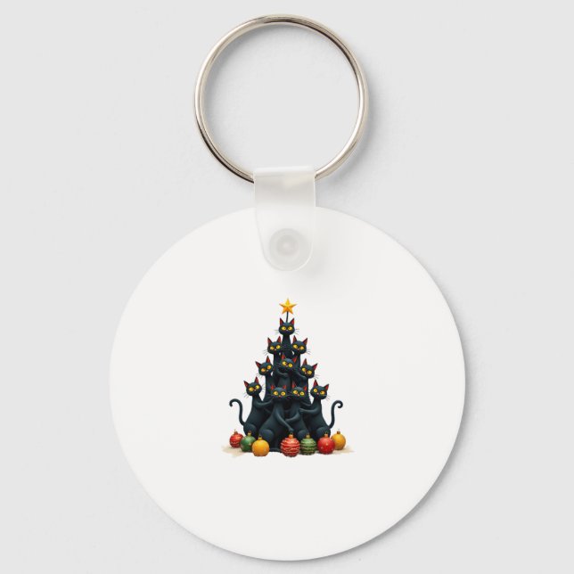 Cat Lovers Cute and Funny Holiday Tree Christmas 2 Key Ring (Front)