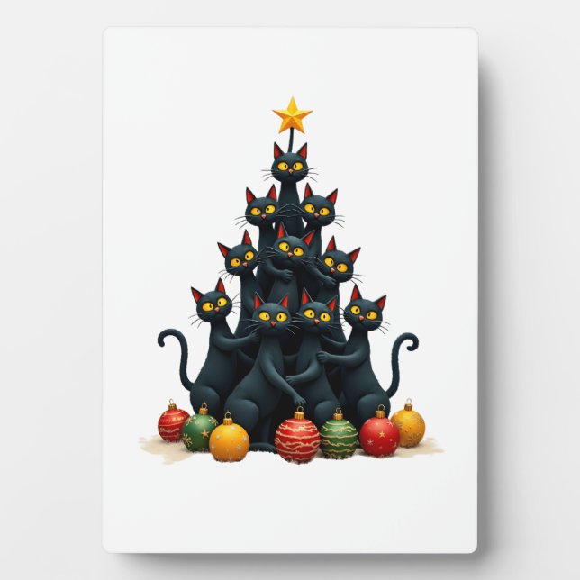 Cat Lovers Cute and Funny Holiday Tree Christmas 2 Plaque (Front)