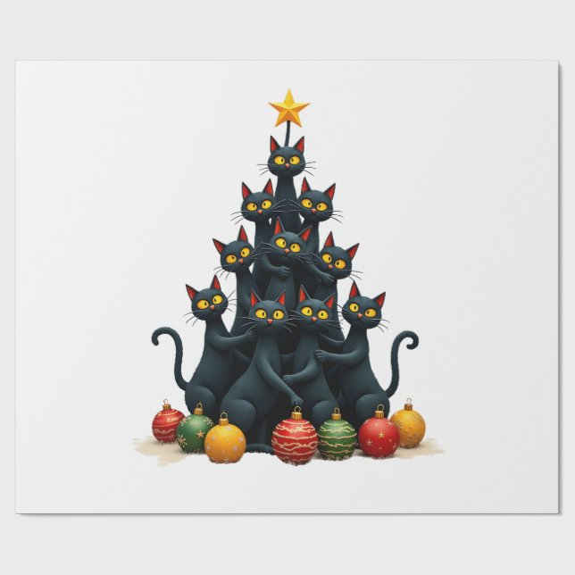 Cat Lovers Cute and Funny Holiday Tree Christmas 2 Wrapping Paper (Flat)