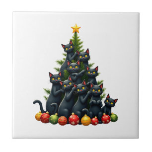 Cat Lovers Cute and Funny Holiday Tree Christmas 3 Ceramic Tile