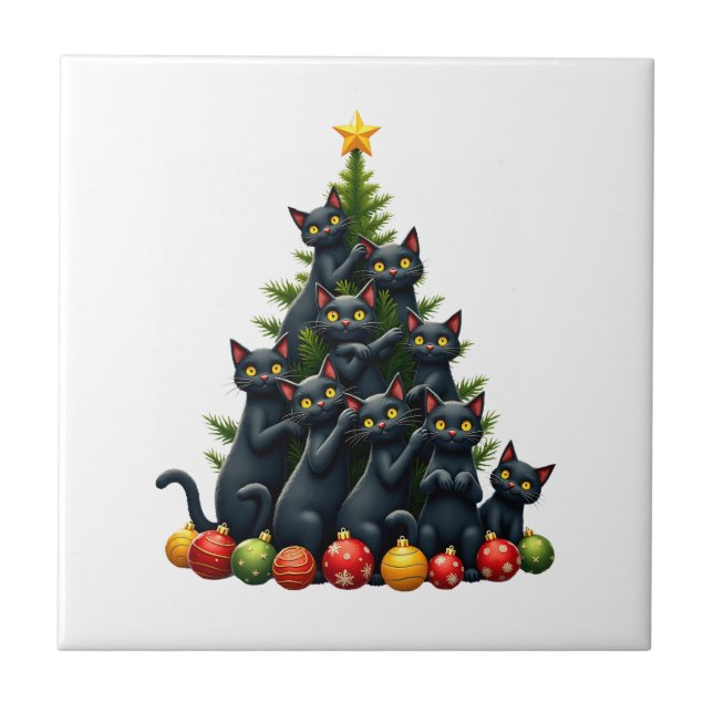 Cat Lovers Cute and Funny Holiday Tree Christmas 3 Ceramic Tile (Front)