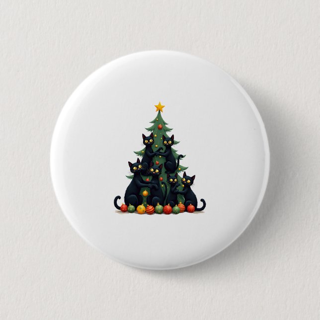 Cat Lovers Cute and Funny Holiday Tree Christmas 4 6 Cm Round Badge (Front)