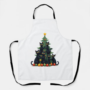 Cat Lovers Cute and Funny Holiday Tree Christmas 4 Apron