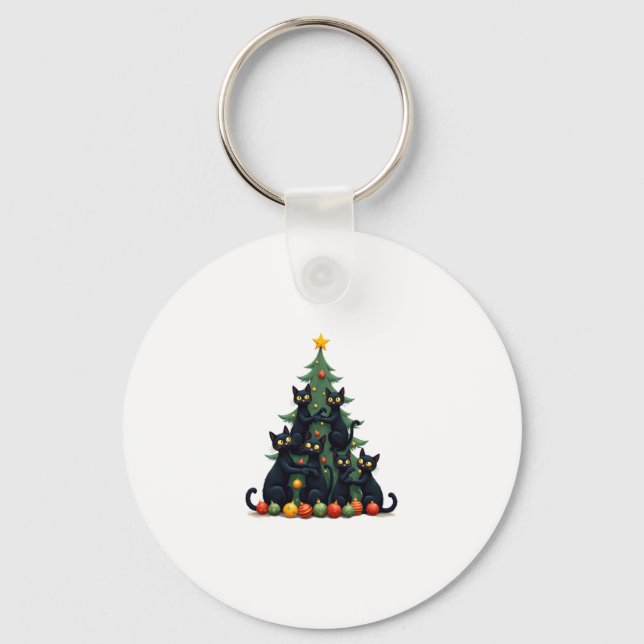Cat Lovers Cute and Funny Holiday Tree Christmas 4 Key Ring (Front)