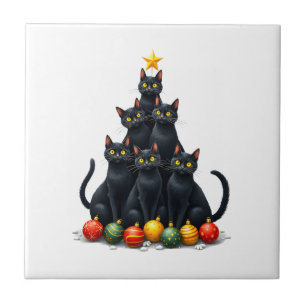 Cat Lovers Cute and Funny Holiday Tree Christmas M Ceramic Tile