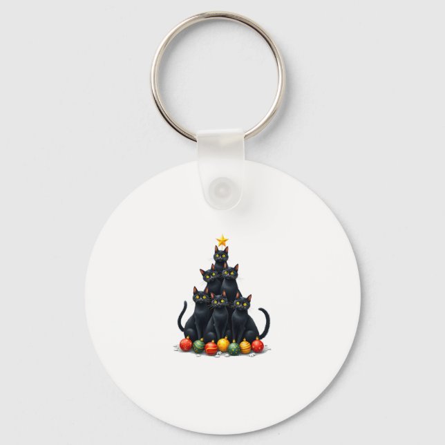 Cat Lovers Cute and Funny Holiday Tree Christmas M Key Ring (Front)