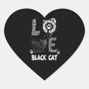 Cat Lovers   Cute Love Black Cat Sunflower Gift Heart Sticker