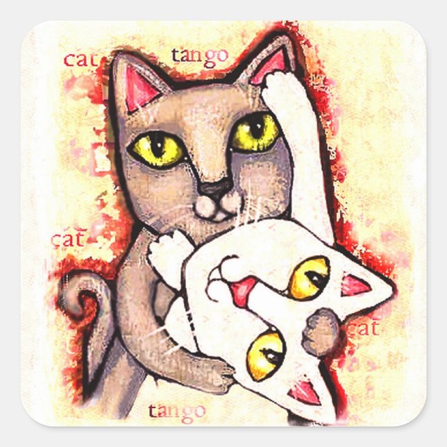 Cat Lover's Cute Tango Dance Cats Art Stickers (Front)