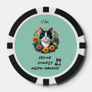 Cat lovers floral Tuxedo cat Poker Chips