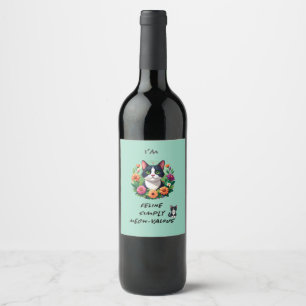 Cat lovers floral Tuxedo cat Wine Label