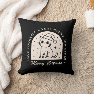 Cat lovers funny Christmas wishes witchy black Cushion