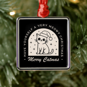 Cat lovers funny Christmas wishes witchy black Metal Ornament