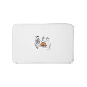 Cat Lovers Halloween Funny Skeleton and Cat Lazy C Bath Mat