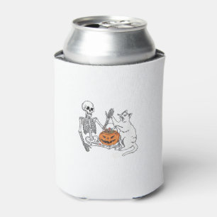 Cat Lovers Halloween Funny Skeleton and Cat Lazy C Can Cooler